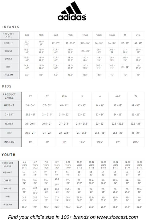 adidas toddler size chart.